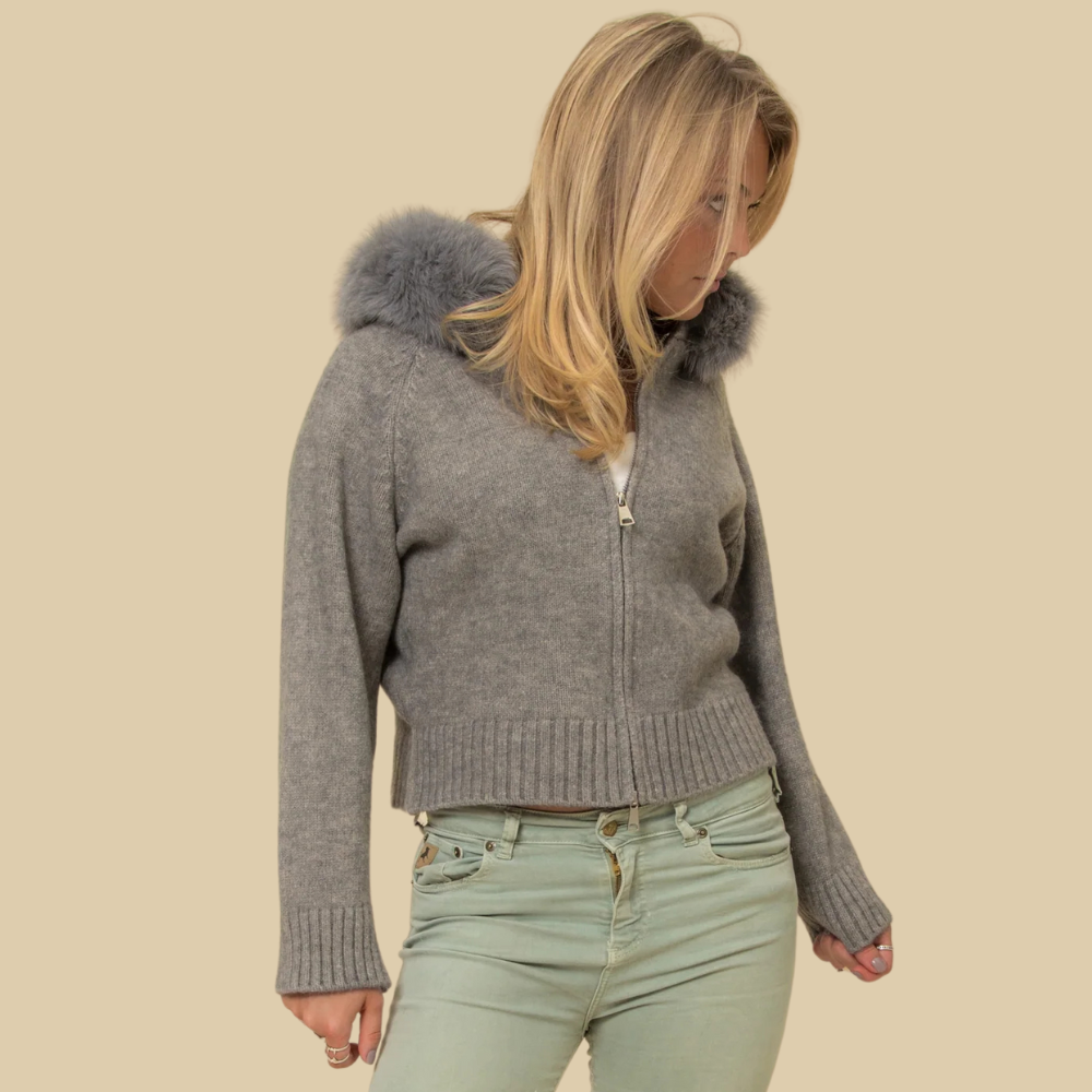 AuroraLuxe Hooded Cardigan - Faux Fur