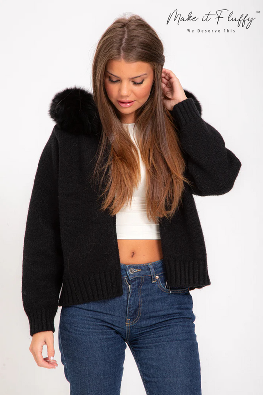 AuroraLuxe Hooded Cardigan - Faux Fur