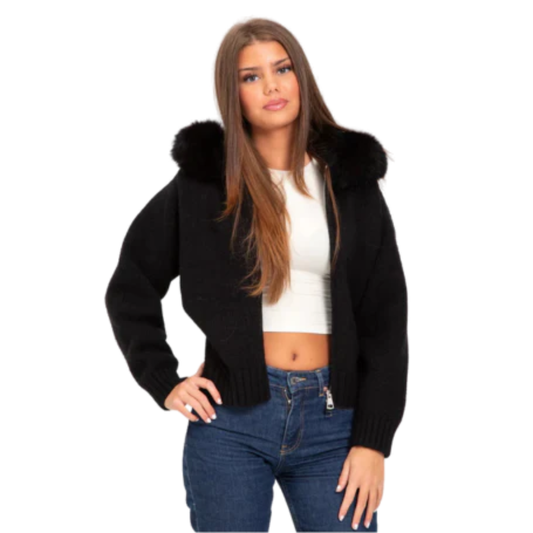 AuroraLuxe Hooded Cardigan - Faux Fur