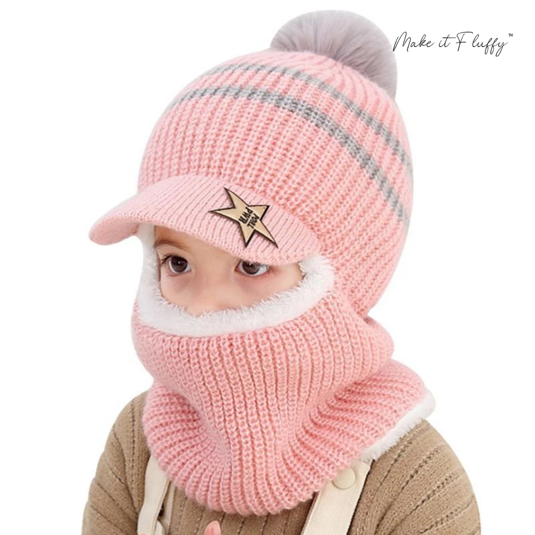 Baby Ski Cap with Scarf – Warm Knitted Winter Hood