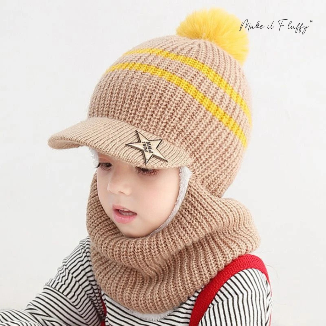 Baby Ski Cap with Scarf – Warm Knitted Winter Hood