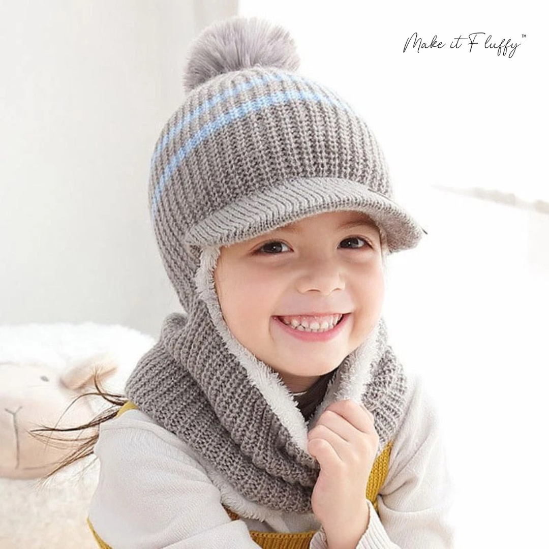 Baby Ski Cap with Scarf – Warm Knitted Winter Hood