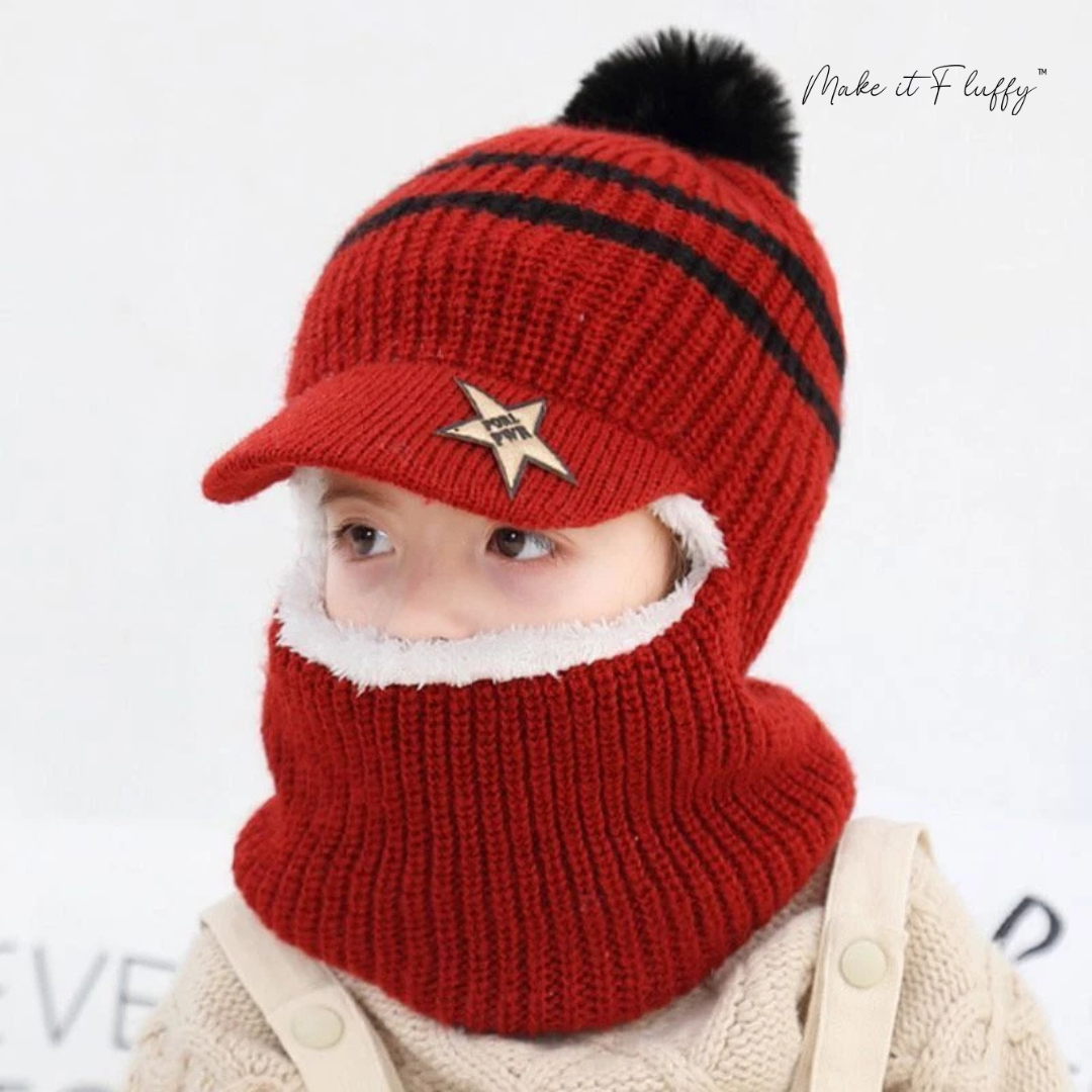 Baby Ski Cap with Scarf – Warm Knitted Winter Hood