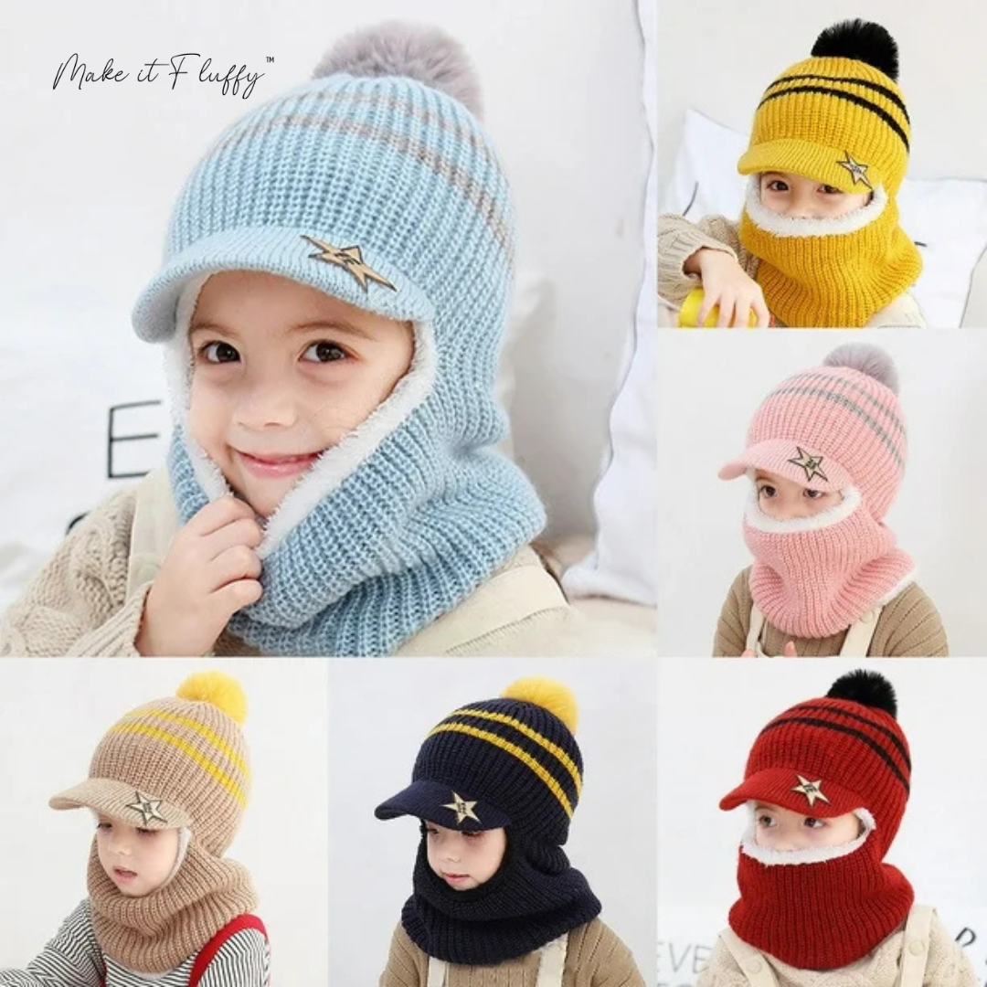 Baby Ski Cap with Scarf – Warm Knitted Winter Hood