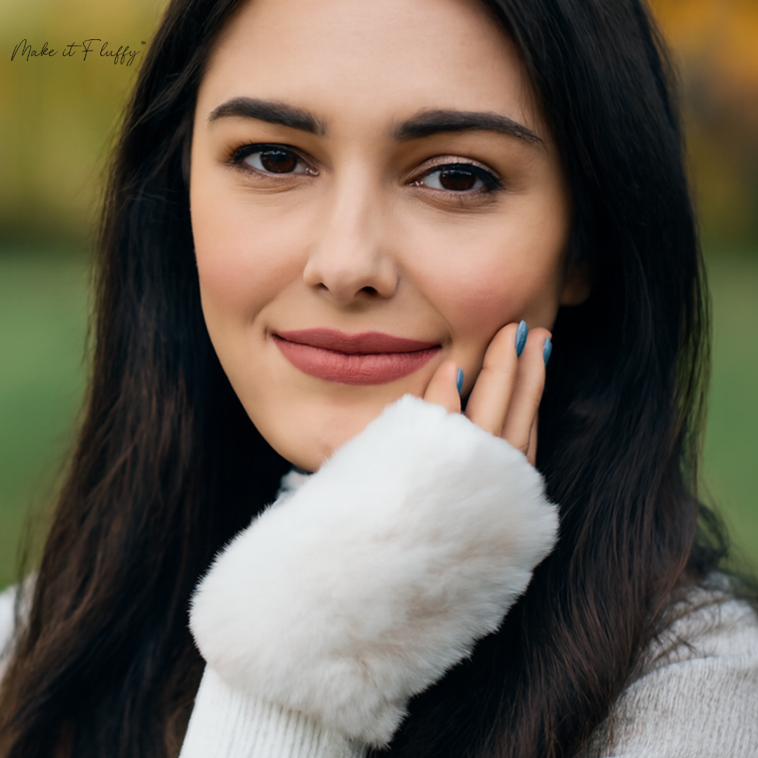 Blush Faux Fur Fingerless Gloves