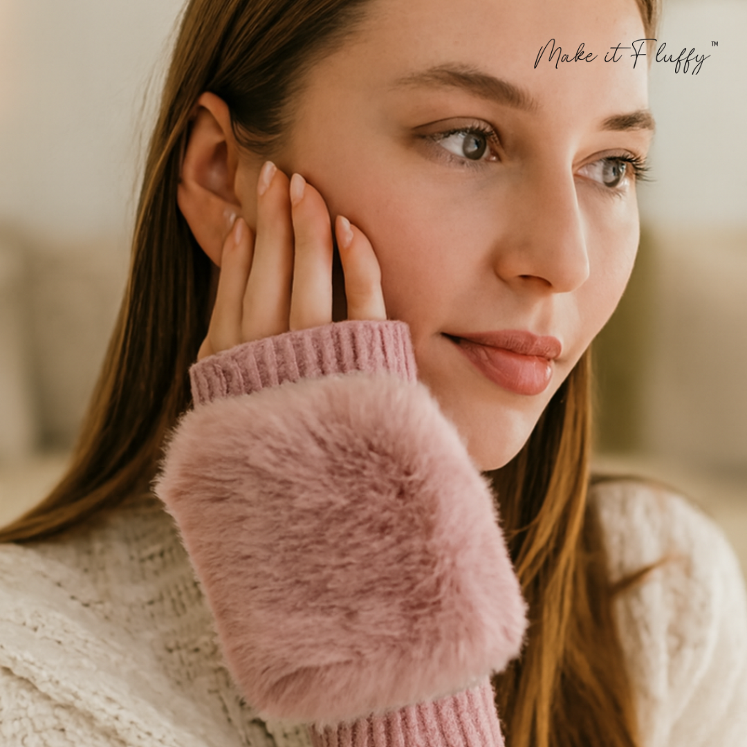 Blush Faux Fur Fingerless Gloves