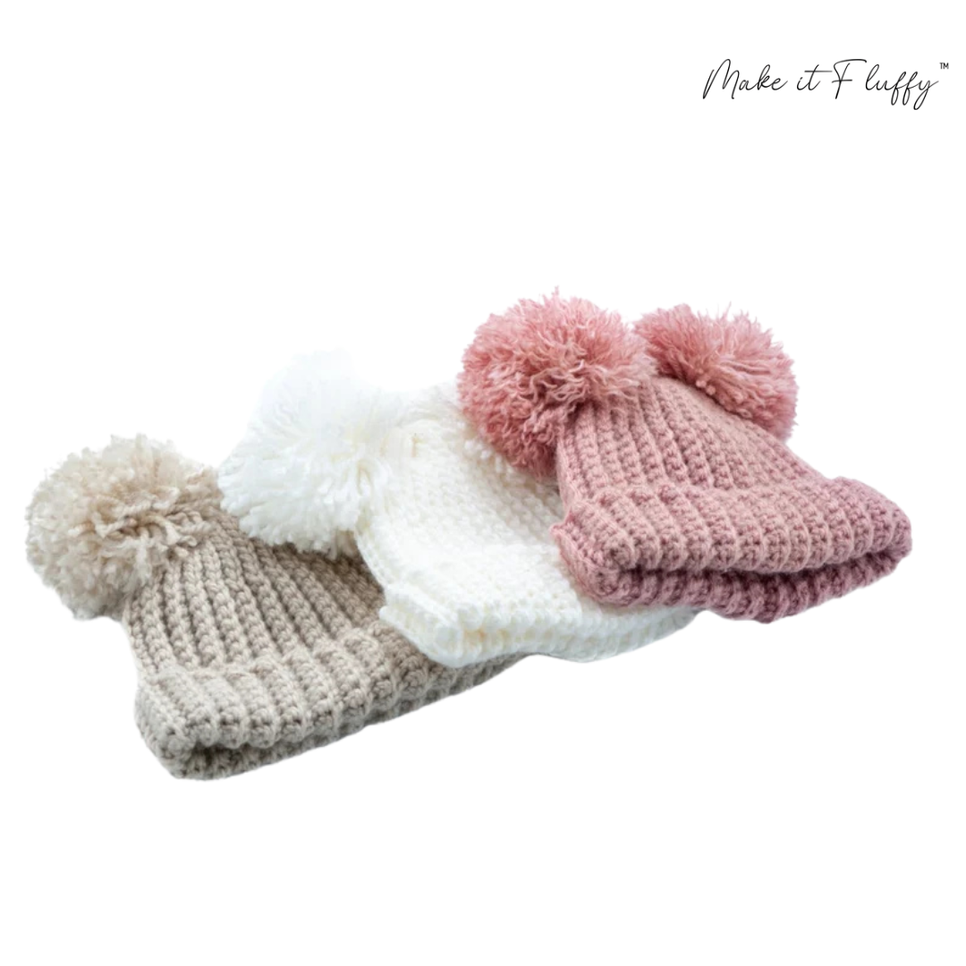 Double Pom Crochet Beanie Hat
