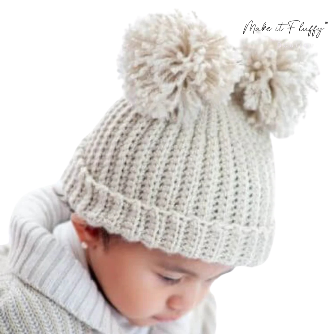 Double Pom Crochet Beanie Hat