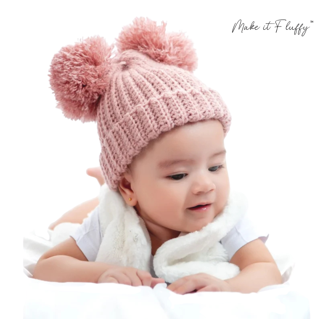 Double Pom Crochet Beanie Hat