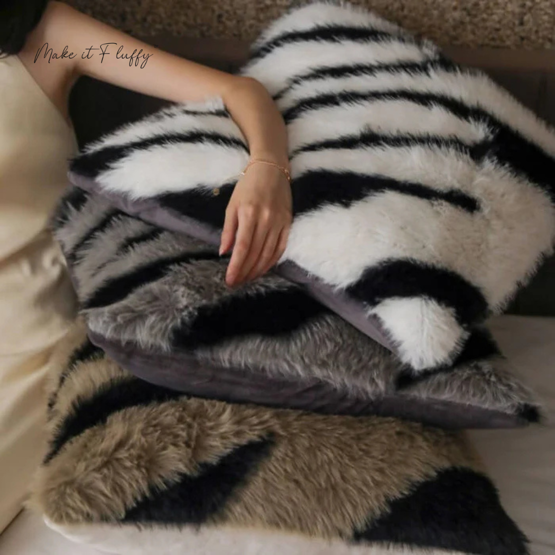 Luxe Zebra Faux Fur Cushion – Soft Plush Sofa Pillow