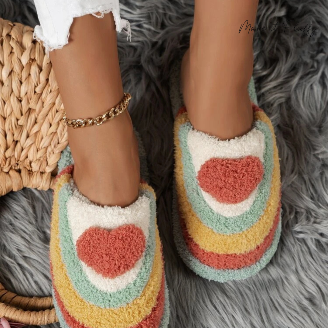 Plush Rainbow Heart Shaped Slippers