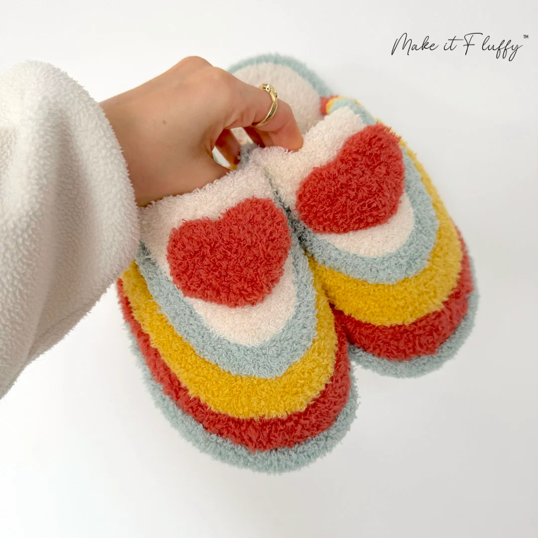 Plush Rainbow Heart Shaped Slippers