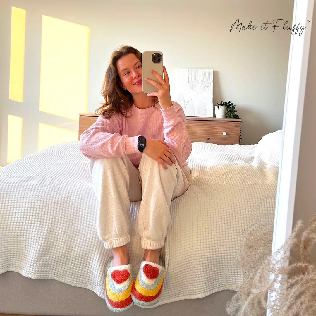 Plush Rainbow Heart Shaped Slippers