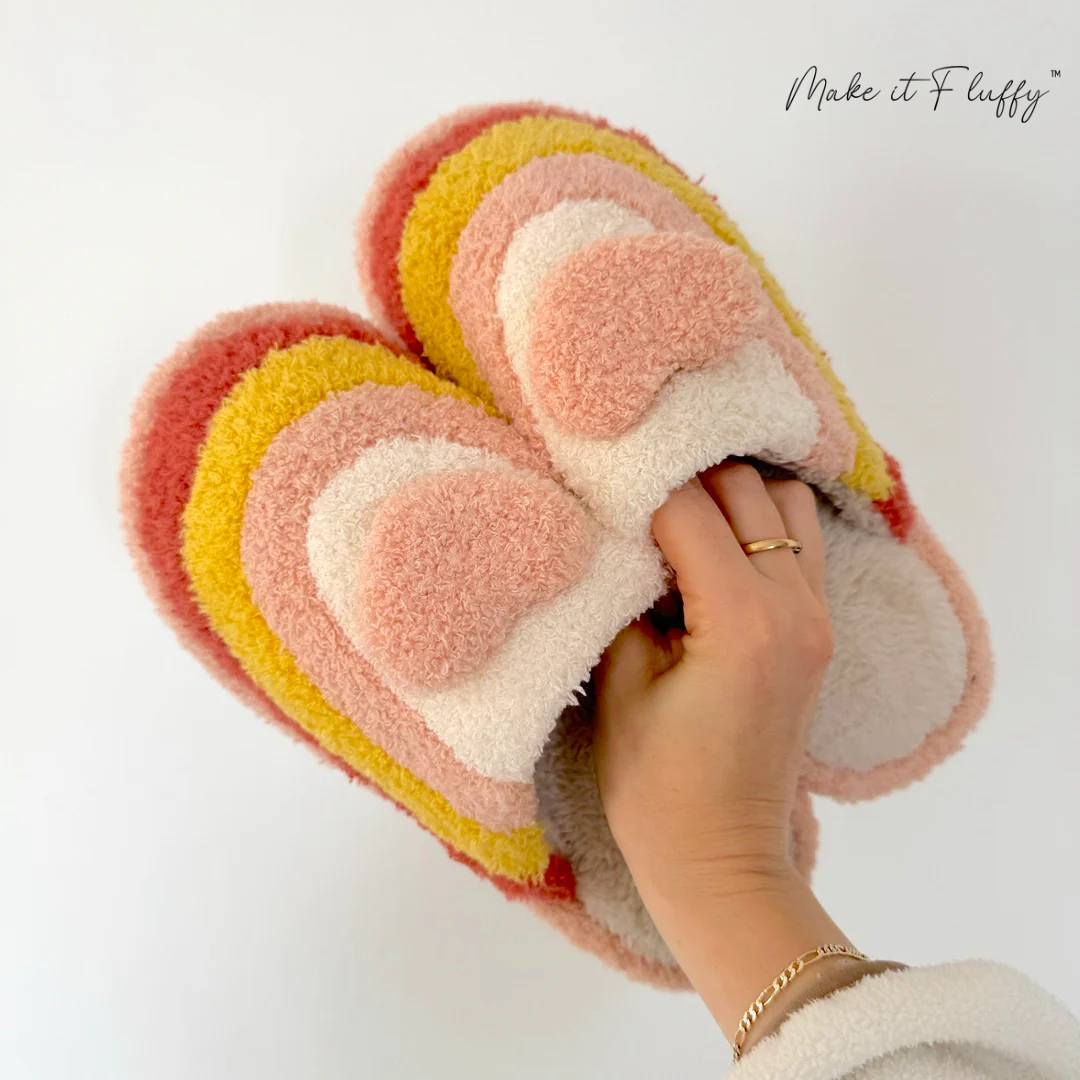 Plush Rainbow Heart Shaped Slippers