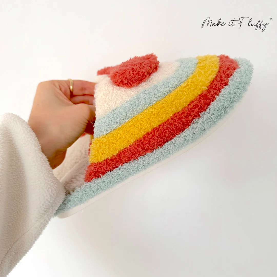 Plush Rainbow Heart Shaped Slippers