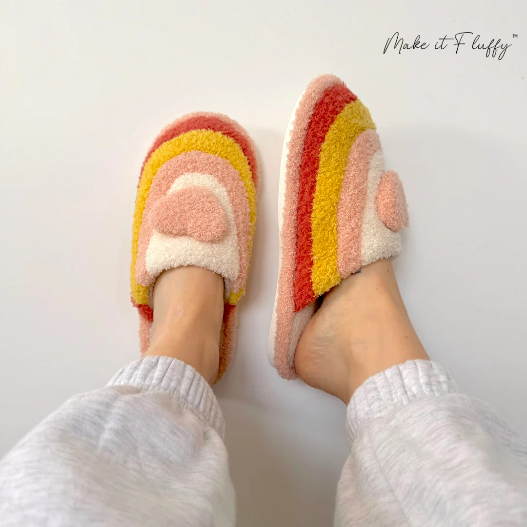 Plush Rainbow Heart Shaped Slippers
