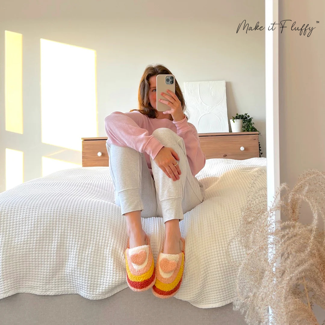 Plush Rainbow Heart Shaped Slippers