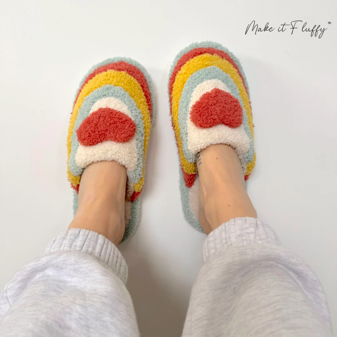 Plush Rainbow Heart Shaped Slippers