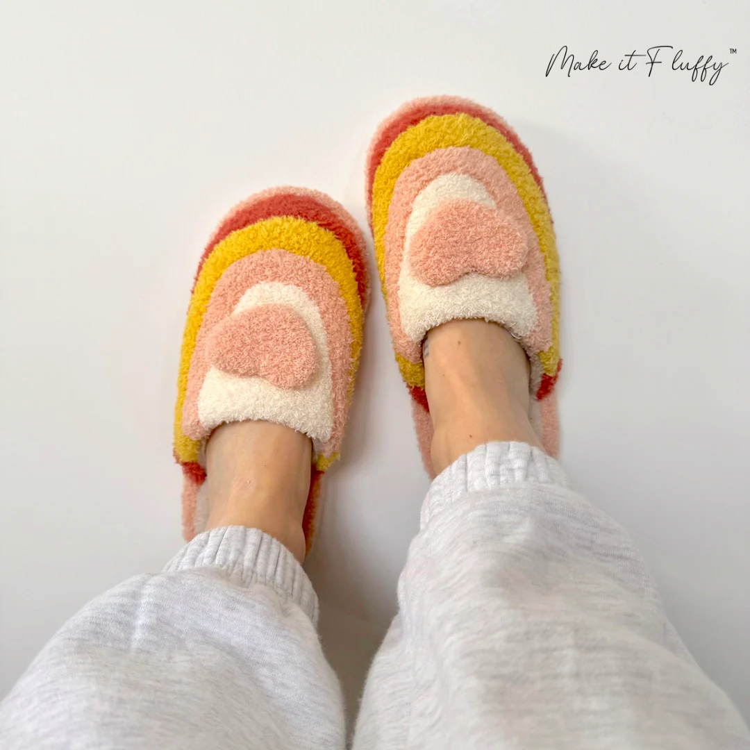 Plush Rainbow Heart Shaped Slippers