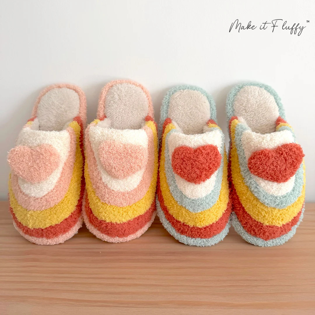 Plush Rainbow Heart Shaped Slippers