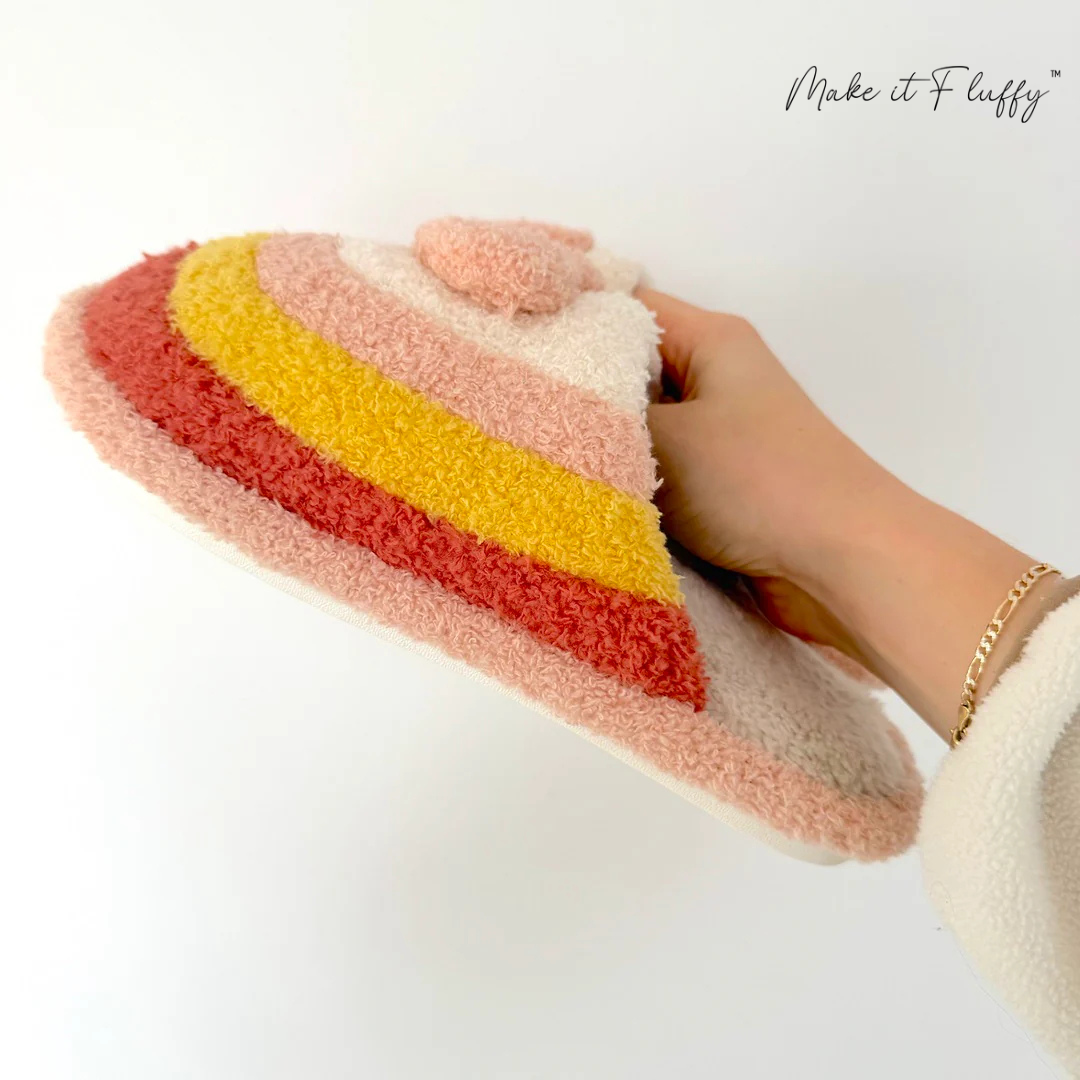 Plush Rainbow Heart Shaped Slippers