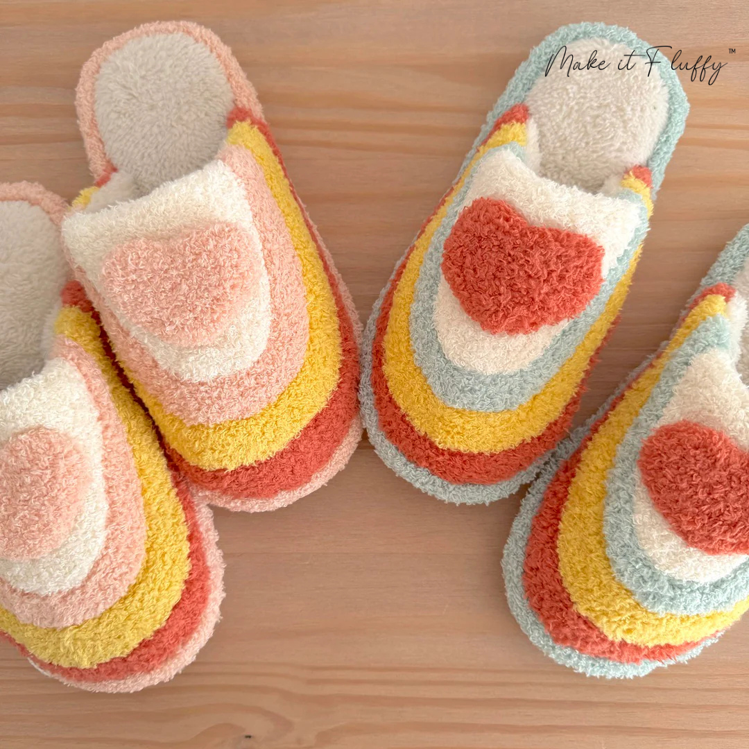 Plush Rainbow Heart Shaped Slippers