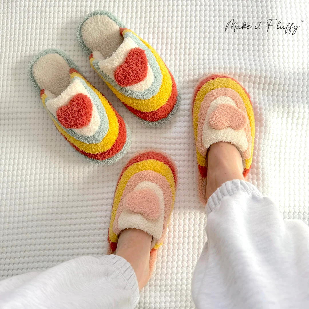 Plush Rainbow Heart Shaped Slippers