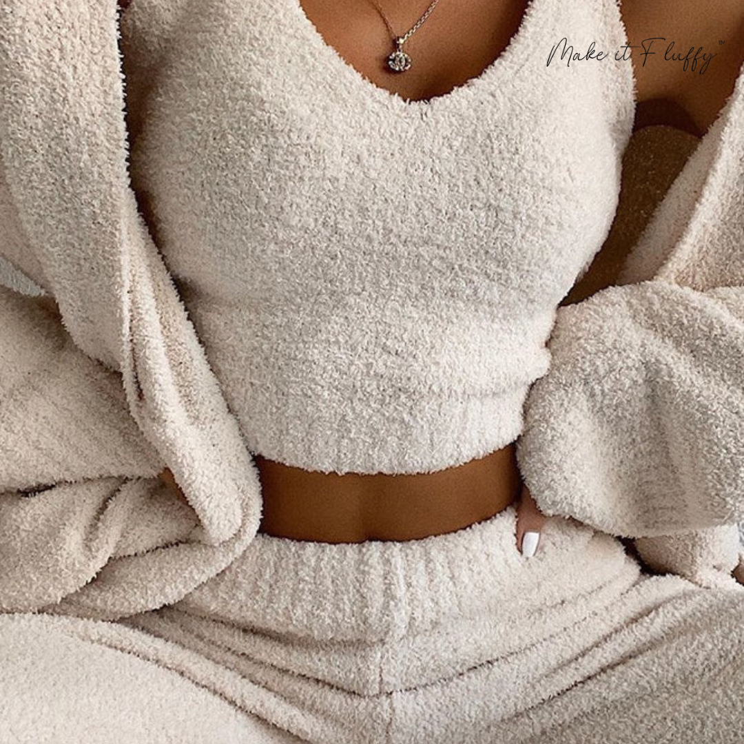 Plush V-Neck Cropped Vest & Trousers Set