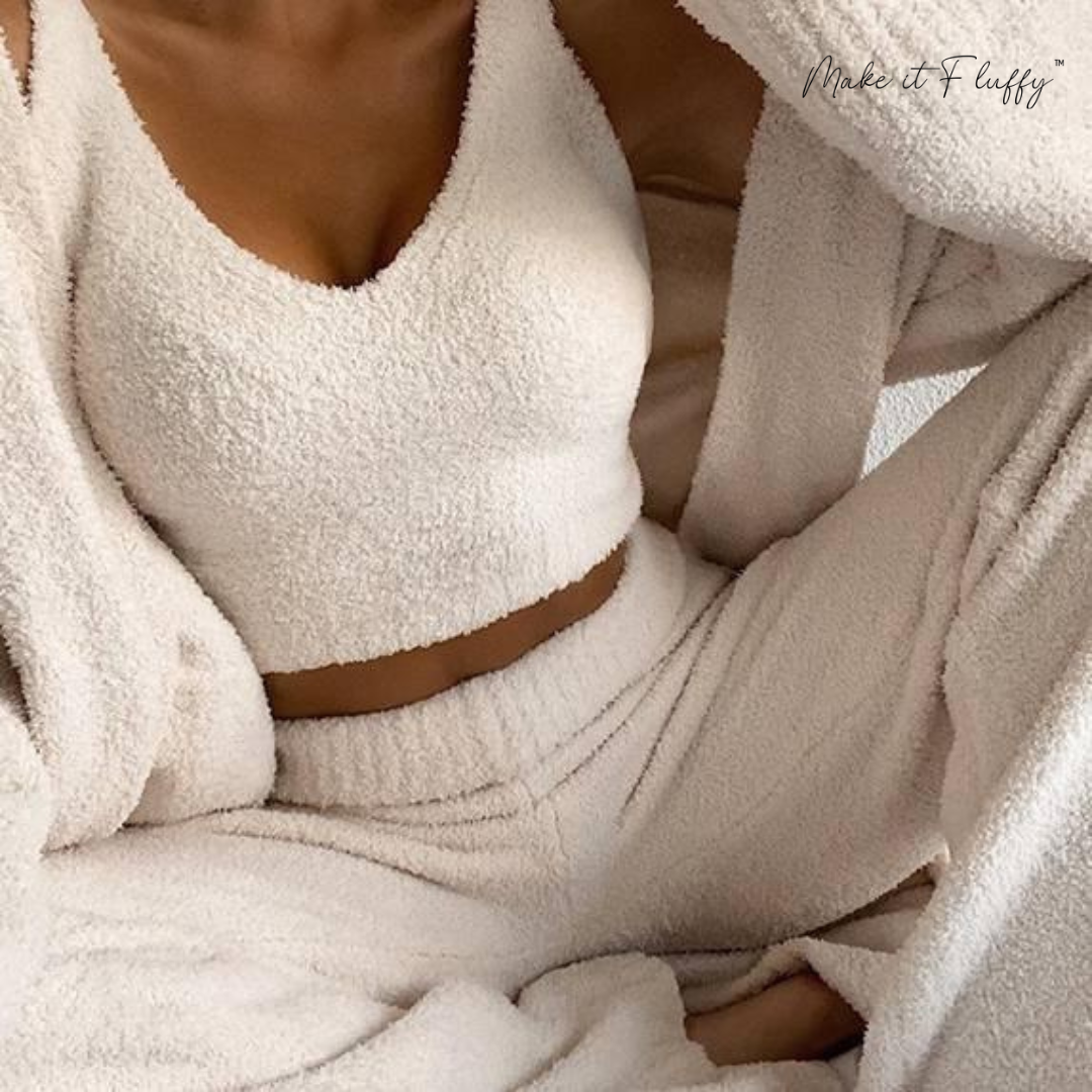 Plush V-Neck Cropped Vest & Trousers Set