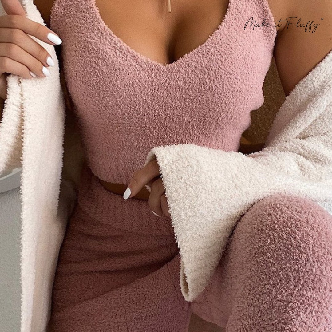 Plush V-Neck Cropped Vest & Trousers Set