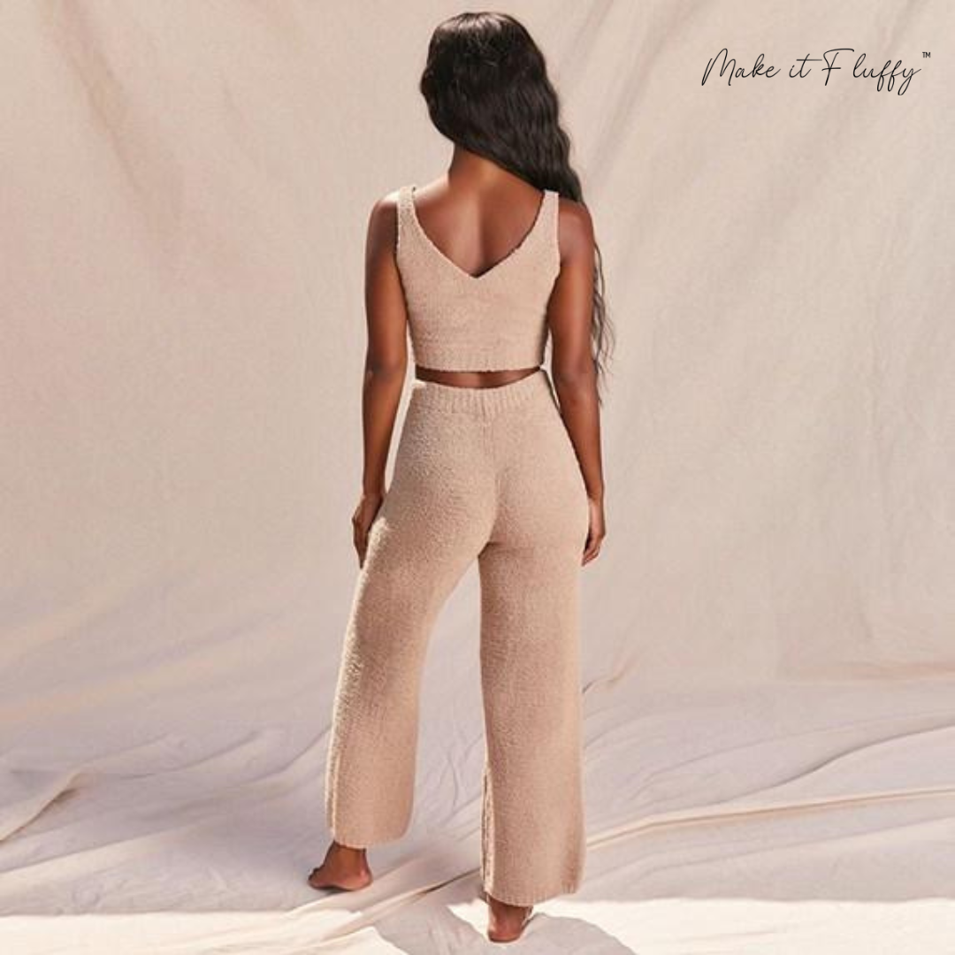 Plush V-Neck Cropped Vest & Trousers Set