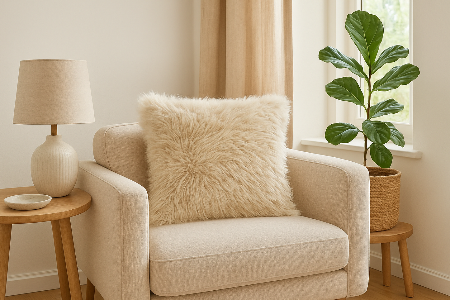 Natural Tibetan Sheepskin Accent Cushion