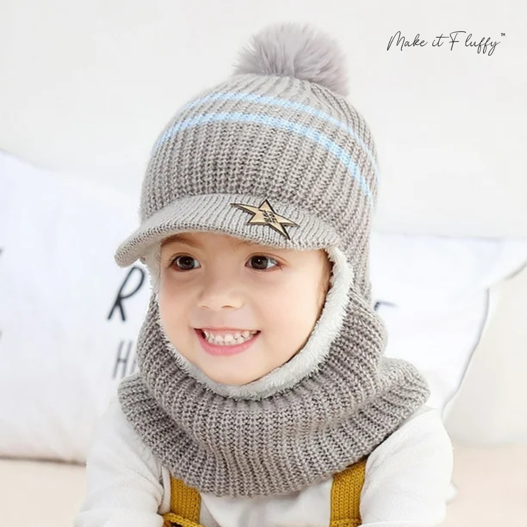 Baby Ski Cap with Scarf – Warm Knitted Winter Hood