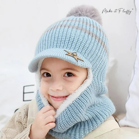 Baby Ski Cap with Scarf – Warm Knitted Winter Hood