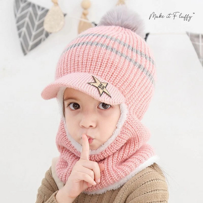 Baby Ski Cap with Scarf – Warm Knitted Winter Hood
