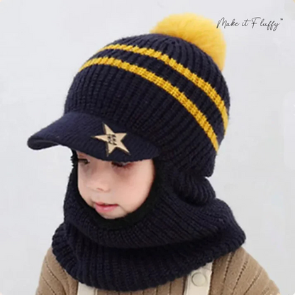 Baby Ski Cap with Scarf – Warm Knitted Winter Hood