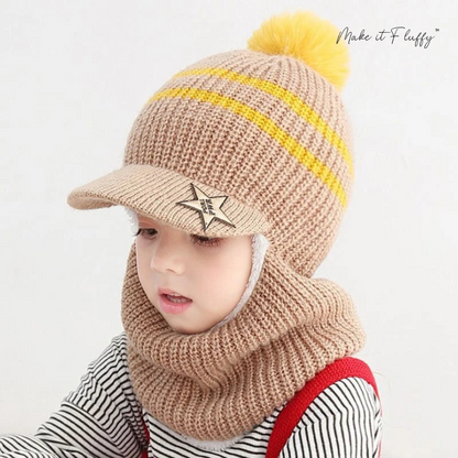 Baby Ski Cap with Scarf – Warm Knitted Winter Hood