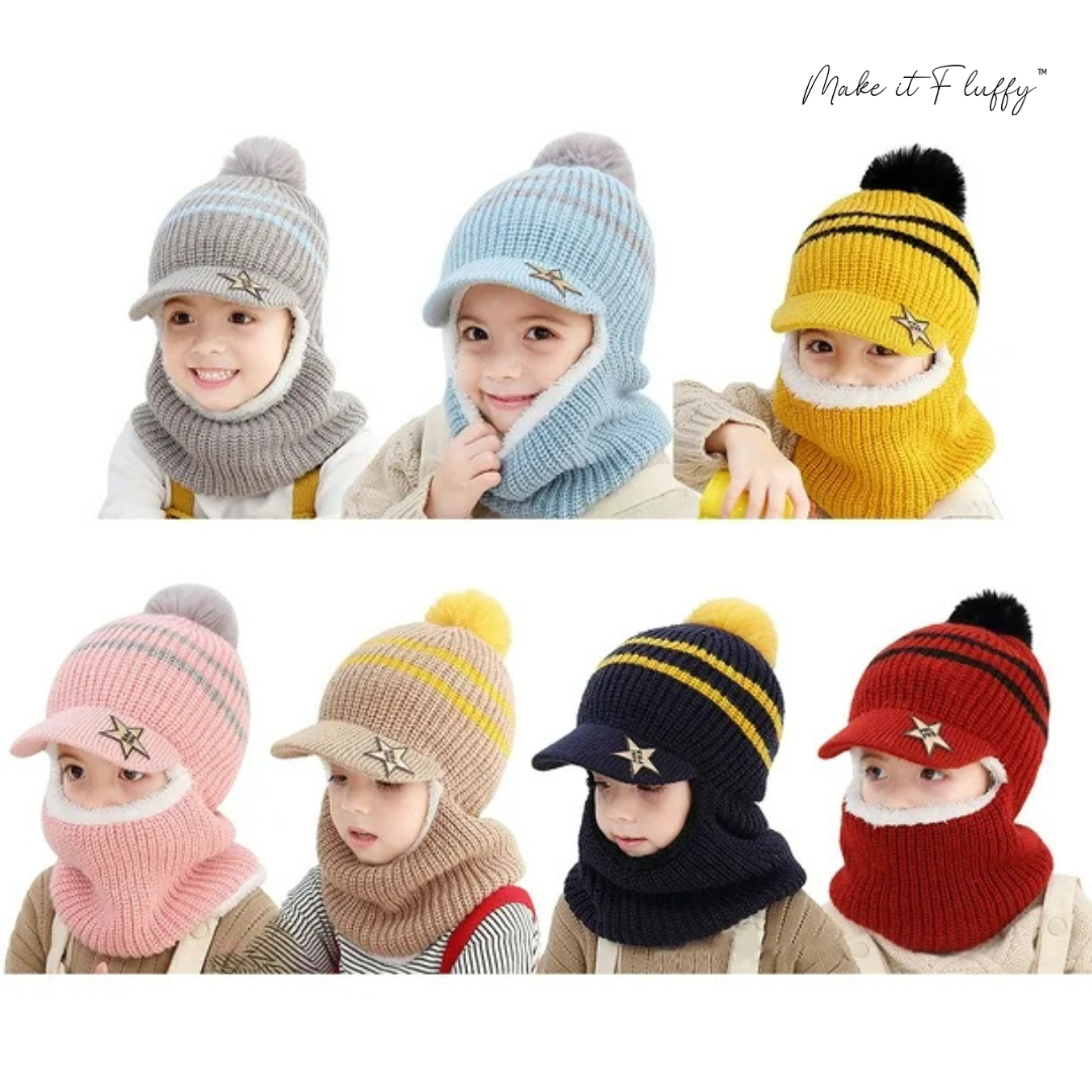 Baby Ski Cap with Scarf – Warm Knitted Winter Hood