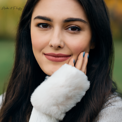 Blush Faux Fur Fingerless Gloves