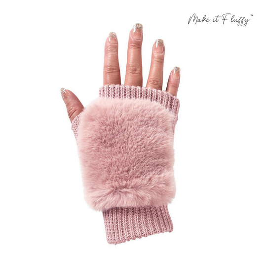 Blush Faux Fur Fingerless Gloves