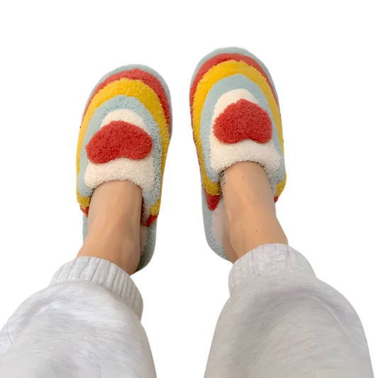ChicFluff Rainbow Heart Slippers