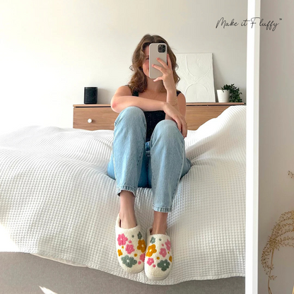 Fluffy Livia Flower Slippers—Women’s Soft Plush Slip-Ons