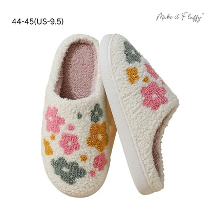 Fluffy Livia Flower Slippers—Women’s Soft Plush Slip-Ons