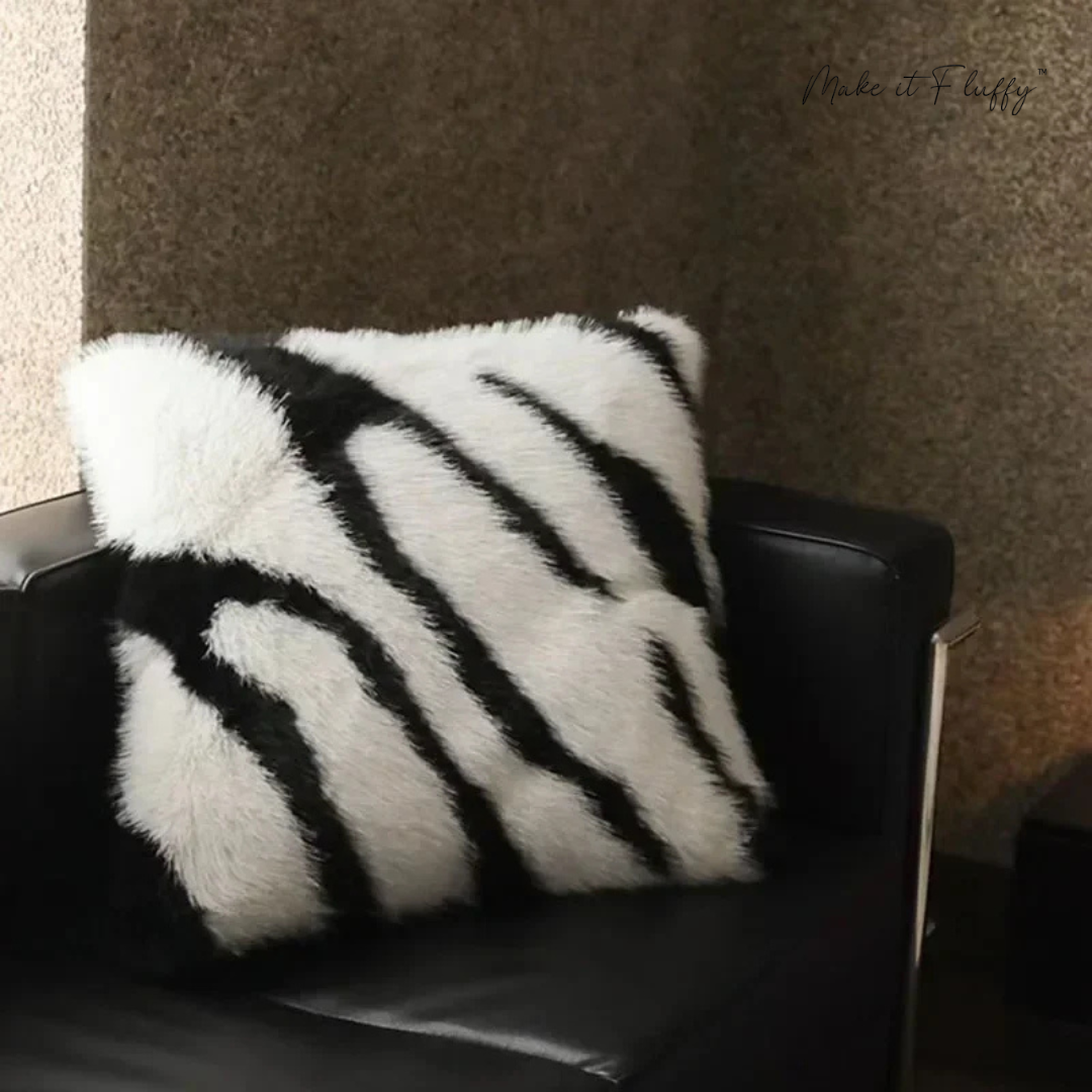 Luxe Zebra Faux Fur Cushion – Soft Plush Sofa Pillow
