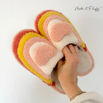 Plush Rainbow Heart Shaped Slippers