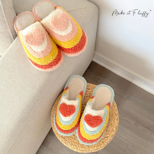 Plush Rainbow Heart Shaped Slippers