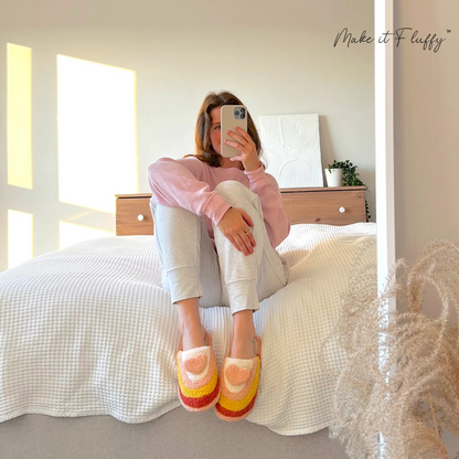 Plush Rainbow Heart Shaped Slippers