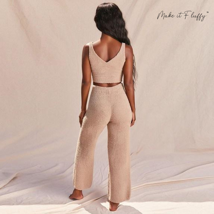 Plush V-Neck Cropped Vest & Trousers Set