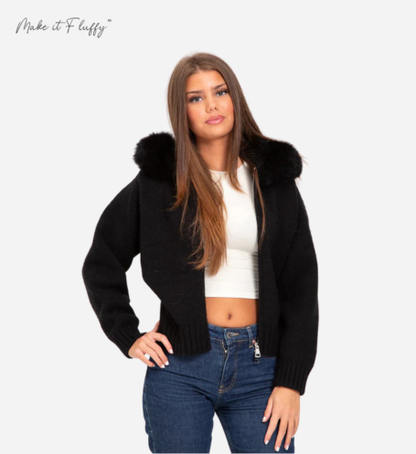 AuroraLuxe Hooded Cardigan - Faux Fur