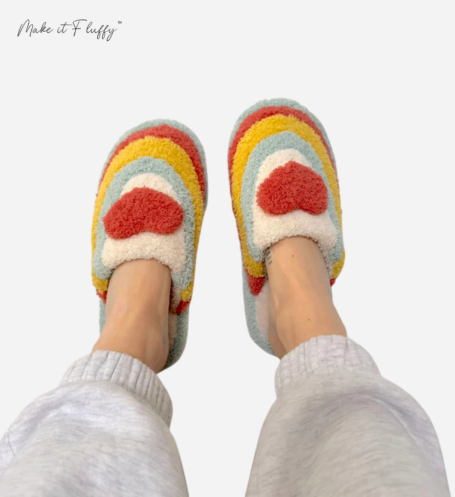 ChicFluff Rainbow Heart Slippers